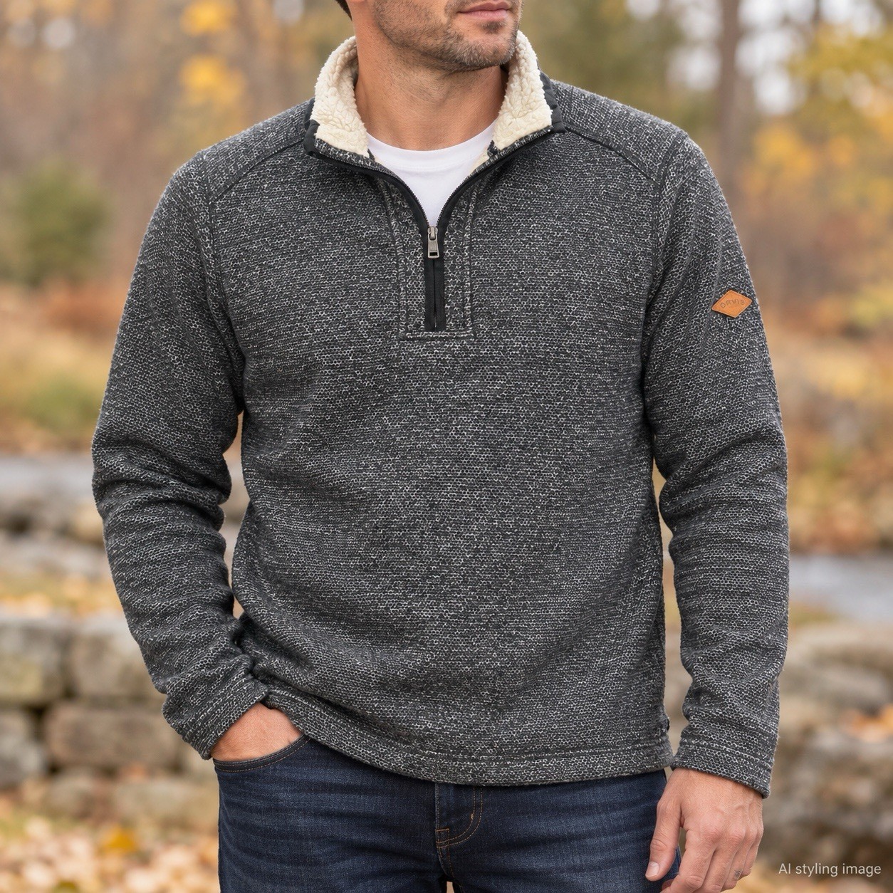 Orvis Men’s (M) Gorpcore Camp Charcoal Quarter Zip Sherpa Lined Fleece Pullover