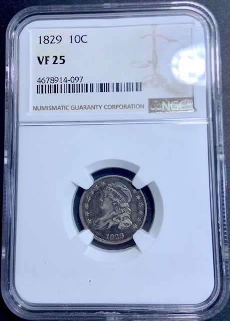 1829 SCARCE Capped Bust Dime NGC VF 25 - Dark Fields Great Shading - MUST SEE 1829 SCARCE Capped Bust Dime NGC VF 25 - Dark Fields Great Shading - MUST SEE
