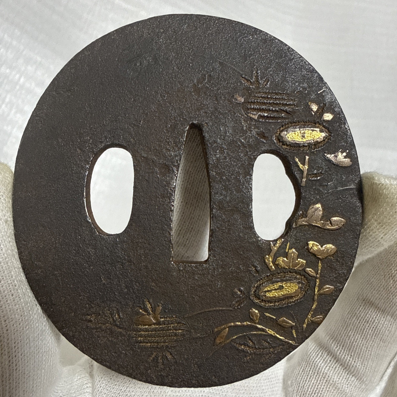 Antique Japanese Tsuba – Plant Motif Design Antique Japanese Tsuba – Plant Motif Design