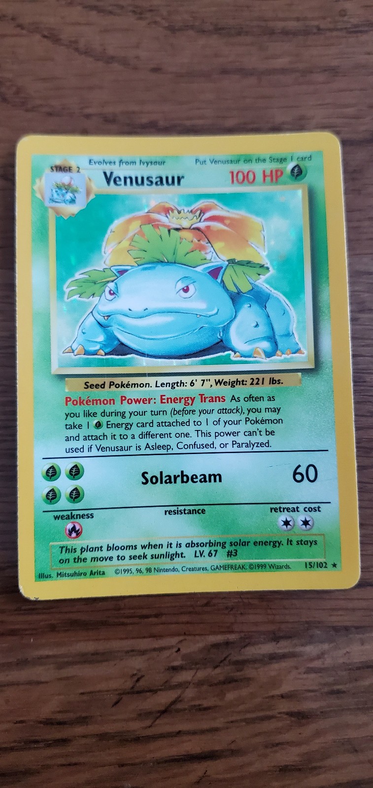 Venusaur Holo Base Set Unlimited 15/102 MP Ungraded RARE