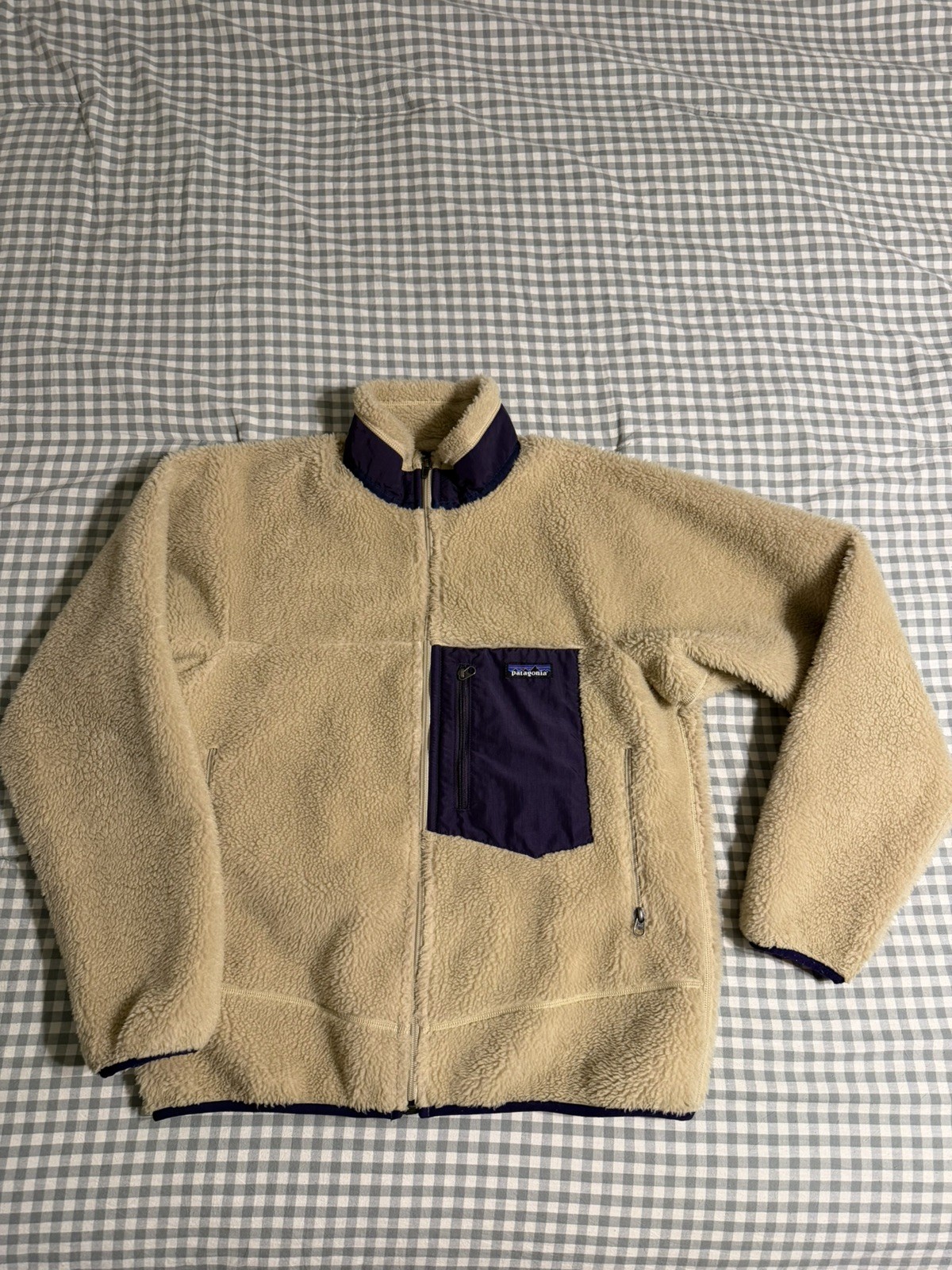 Patagonia Classic Retro-X Jacket 23055 FA14 2014 Beige Purple Fleece Men\'s 