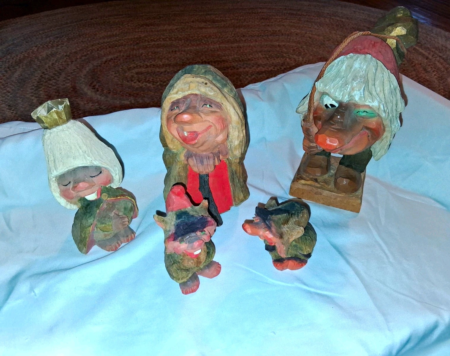 Vtg Henning Nyform Norway Hand Carved & Painted Wood Troll Figurines Set of  5