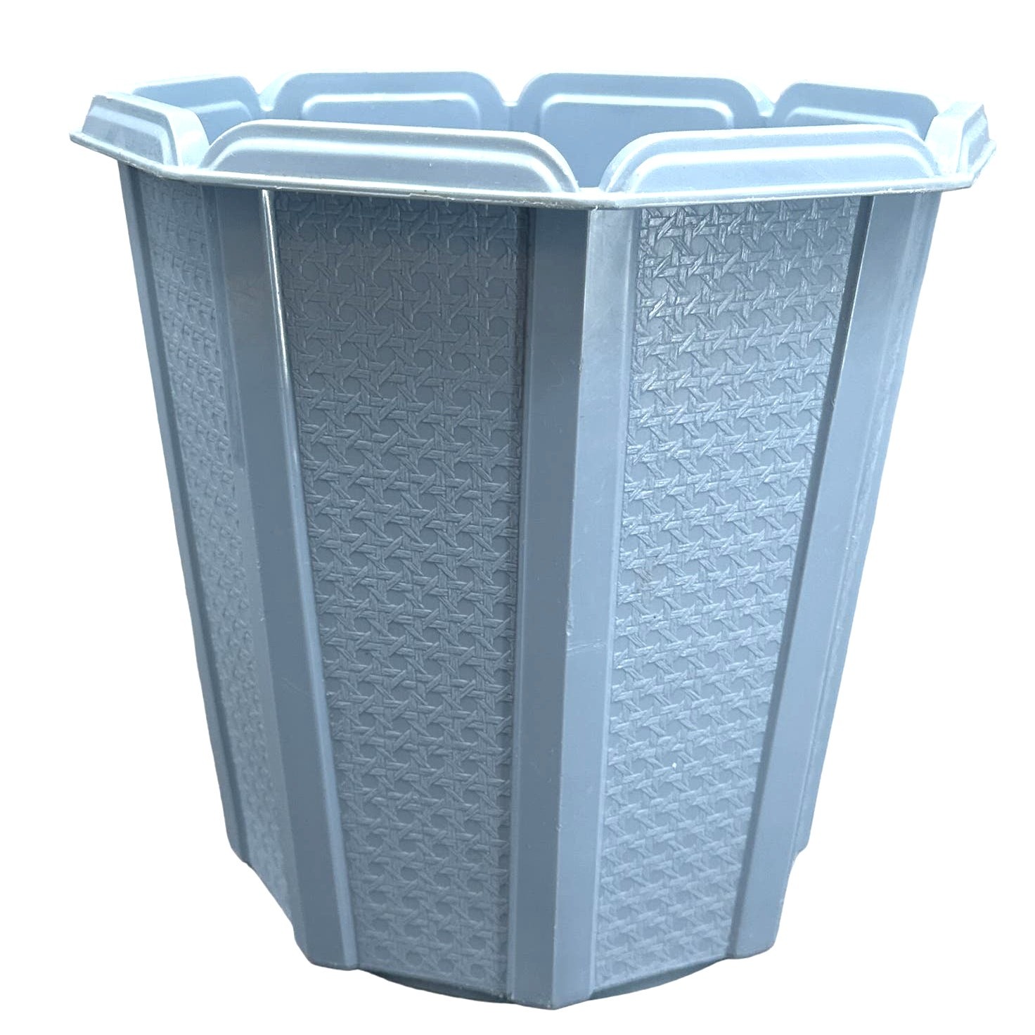 VTG 80s Rubbermaid Octagon Woven Trash Waste Bin Basket Plastic Blue MCM 11\