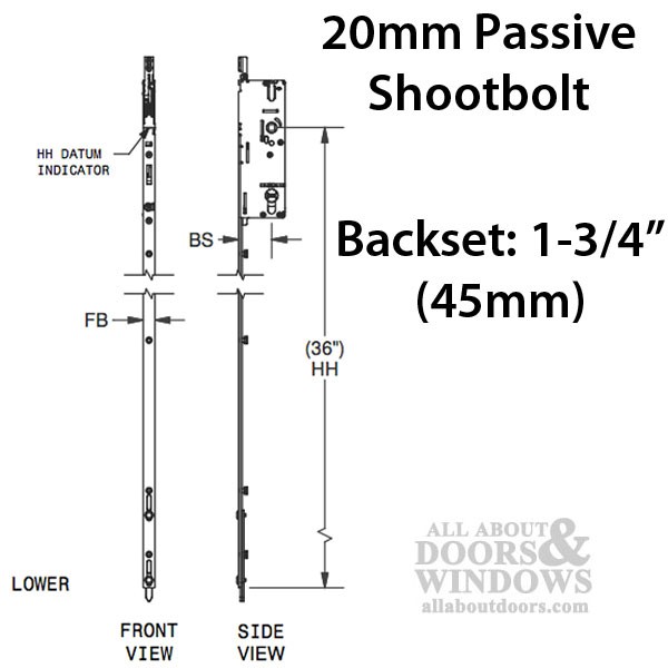 Amesbury Passive P2000 Multipont Lock Lower Shootbolt Assembly 20mm Faceplate