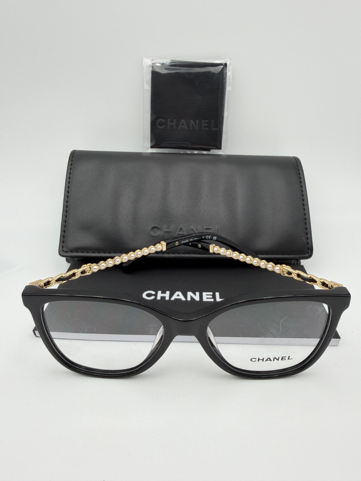 Chanel Eyeglasses 3441 Q A 622 Black Gold pearls 54 17 140 leather New Chanel Eyeglasses 3441 Q A 622 Black Gold pearls 54 17 140 leather New