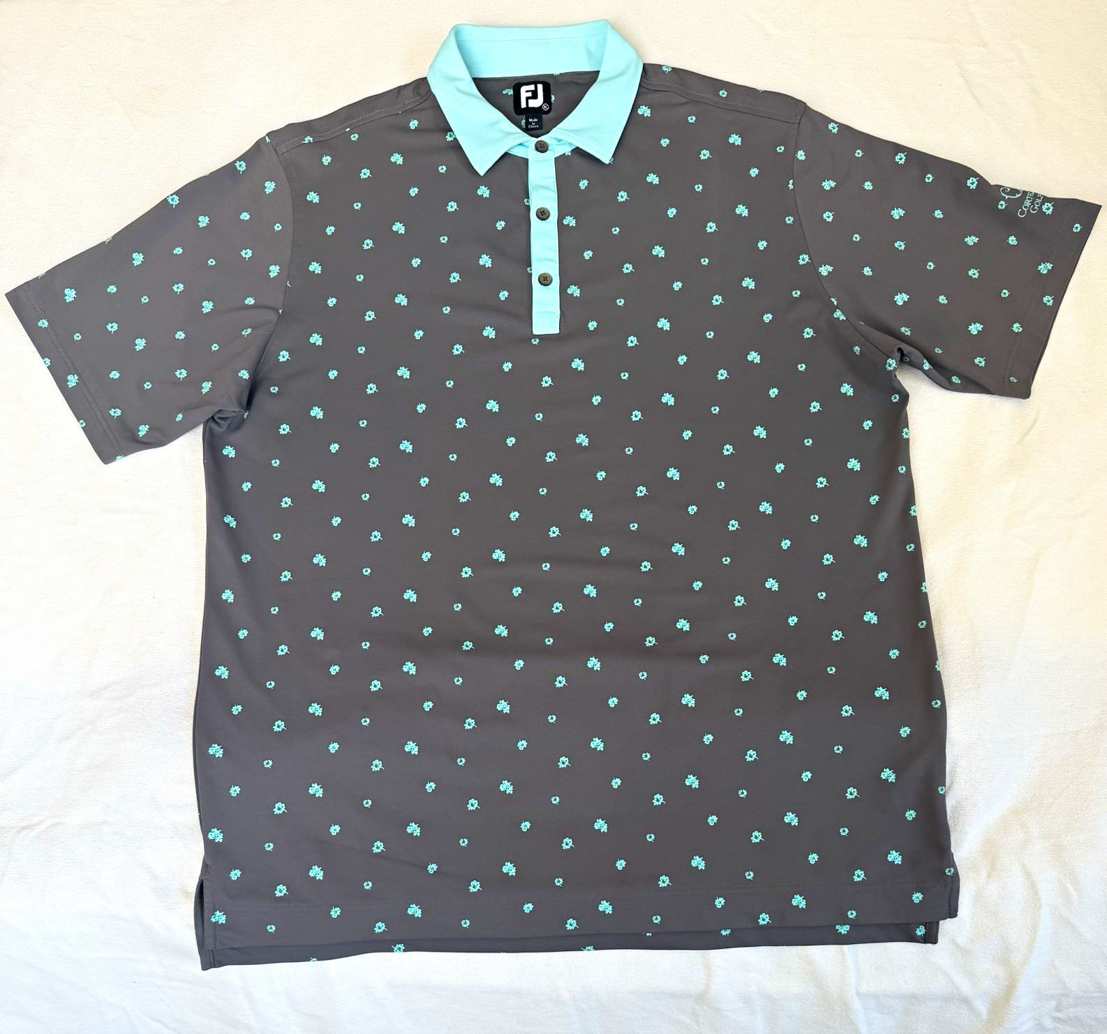 FootJoy Men\'s XL Gray/Blue Floral Short Sleeve Golf Polo Embroidered golf club