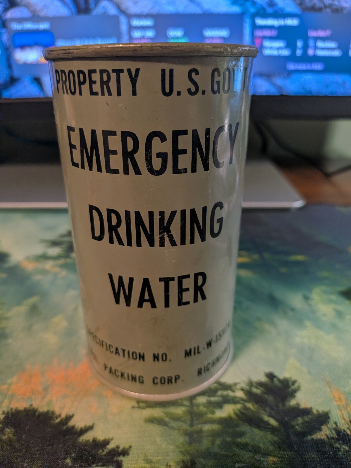 Vintage U.S. Military Emergency Drinking Water  Can MIL-W-15117A Sealed Full