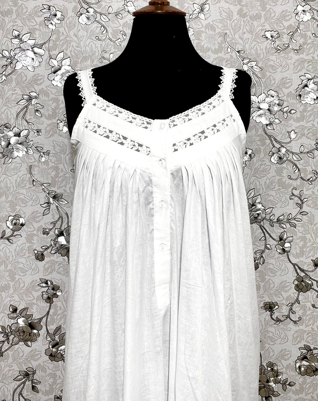 SoieRose 100% White Cotton Sleeveless Nightgown with Straps - SR-1015