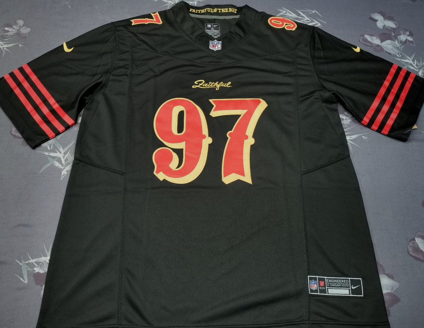 Nick Bosa #97 49ers FUSE Rivalries Black Sewn Stitched Jersey.