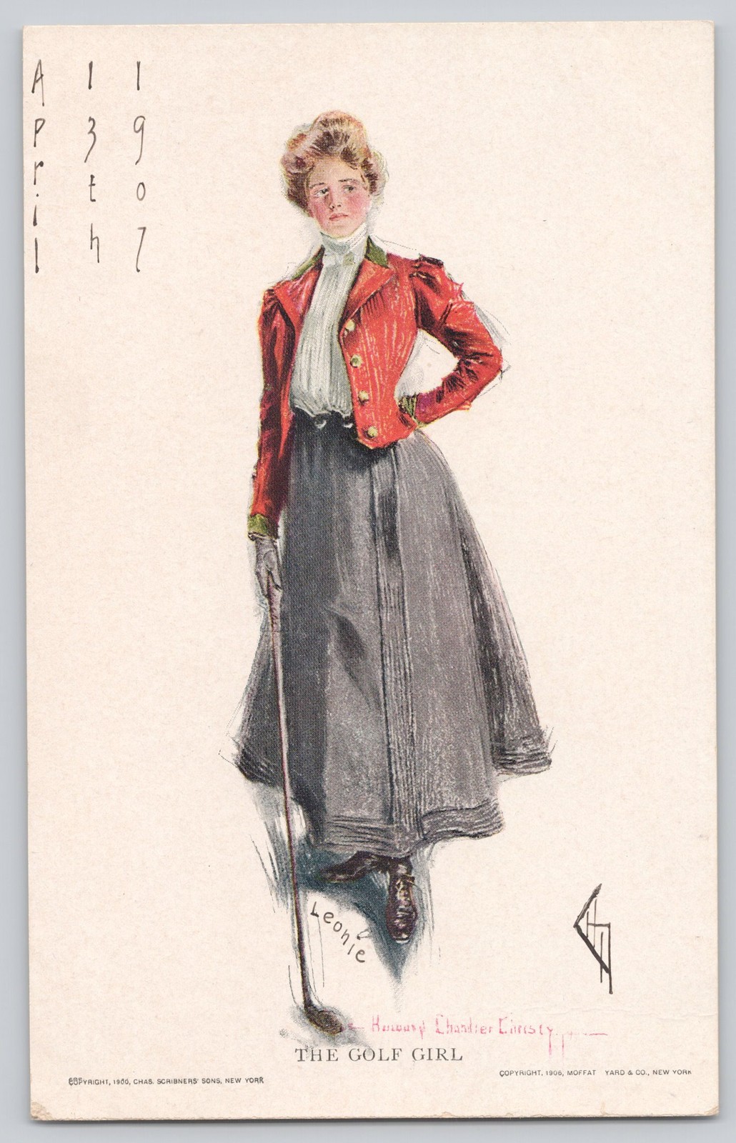 Howard Chandler Christy THE GOLF GIRL Artist Signed Postcard c1907 PMC