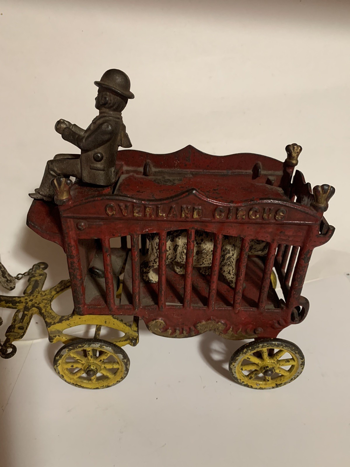Vintage Kenton Overland Circus Lion Wagon Cast Iron Original with 3 Drivers/Lion