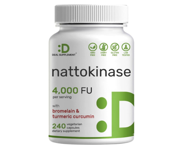 DEAL SUPPLEMENT Nattokinase 4,000 FU Per Serving, 240 Veggie Capsules –