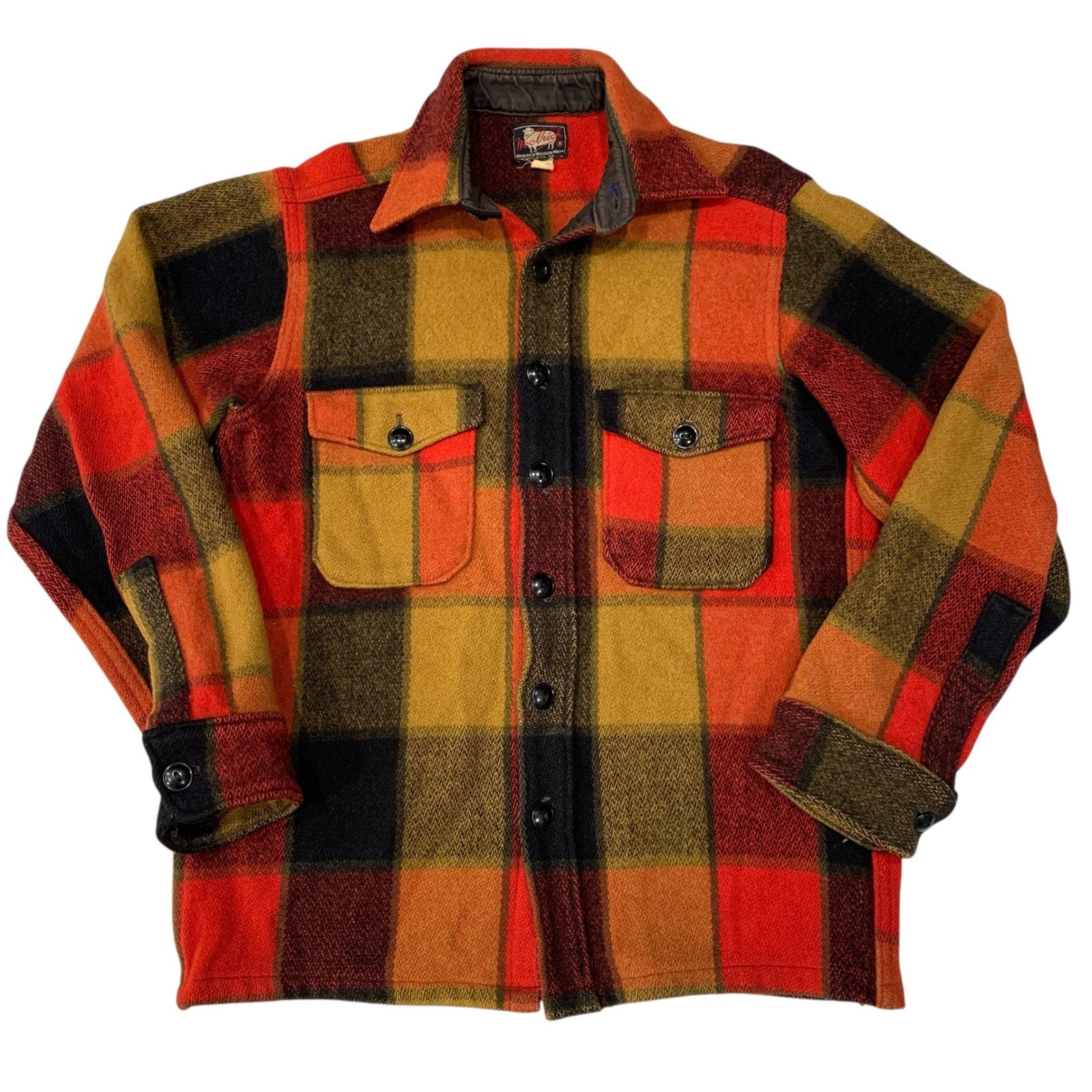 Vintage 1940s 50s Woolrich Heavy Wool Shirt Plaid Hunting Workwear Size 15 Small