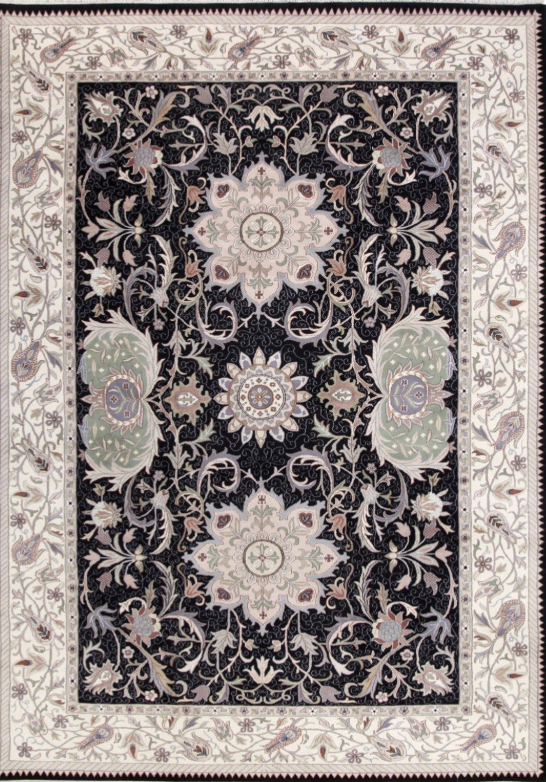 Oriental area rug 10 x 14 Ft Black INdo JaipurWool Fine Quality New Knotted Fine