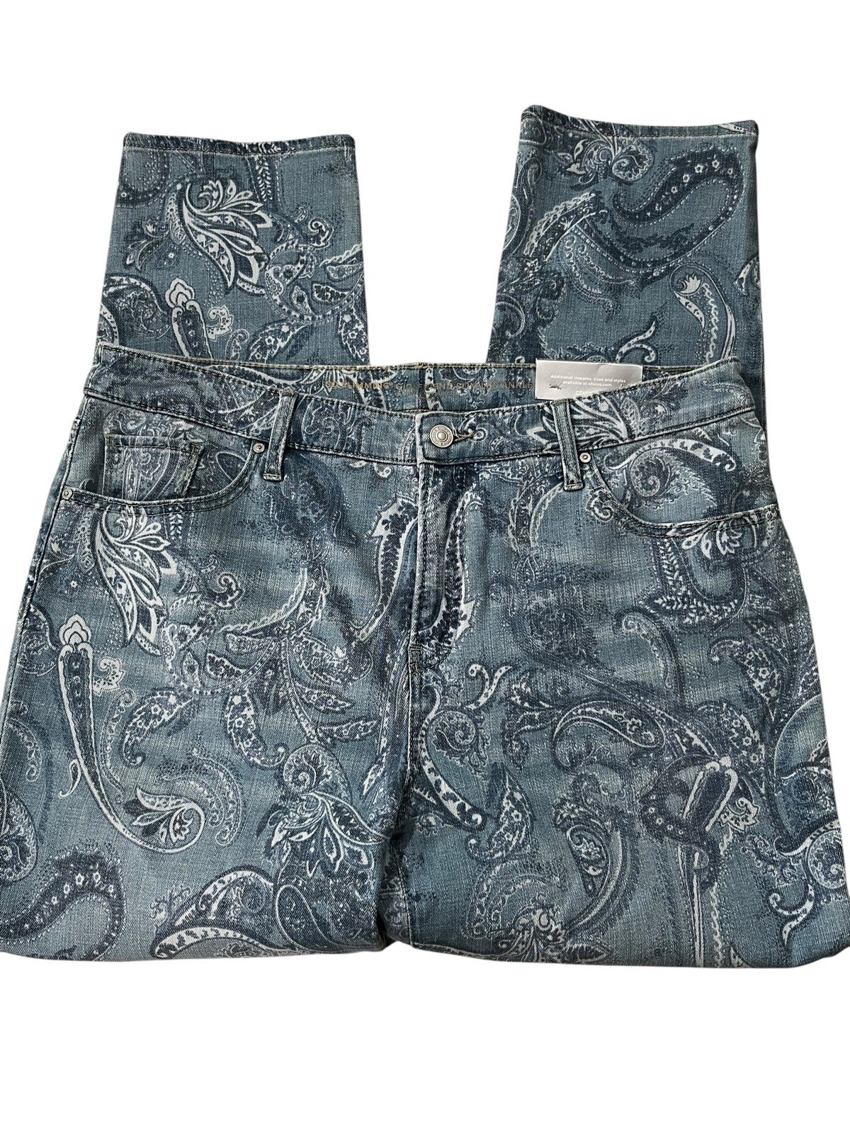 Chico\'s Girlfriend so slimming Slim Ankle Paisley Print Jeans 2.5(14) NWT