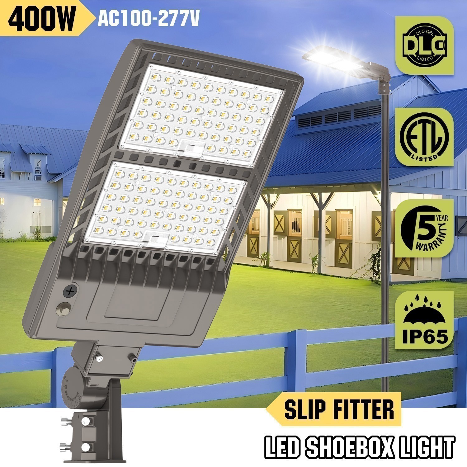 400W LED Large Area Lighting For Commercial Shoebox Parking Lots & Tennis Courts