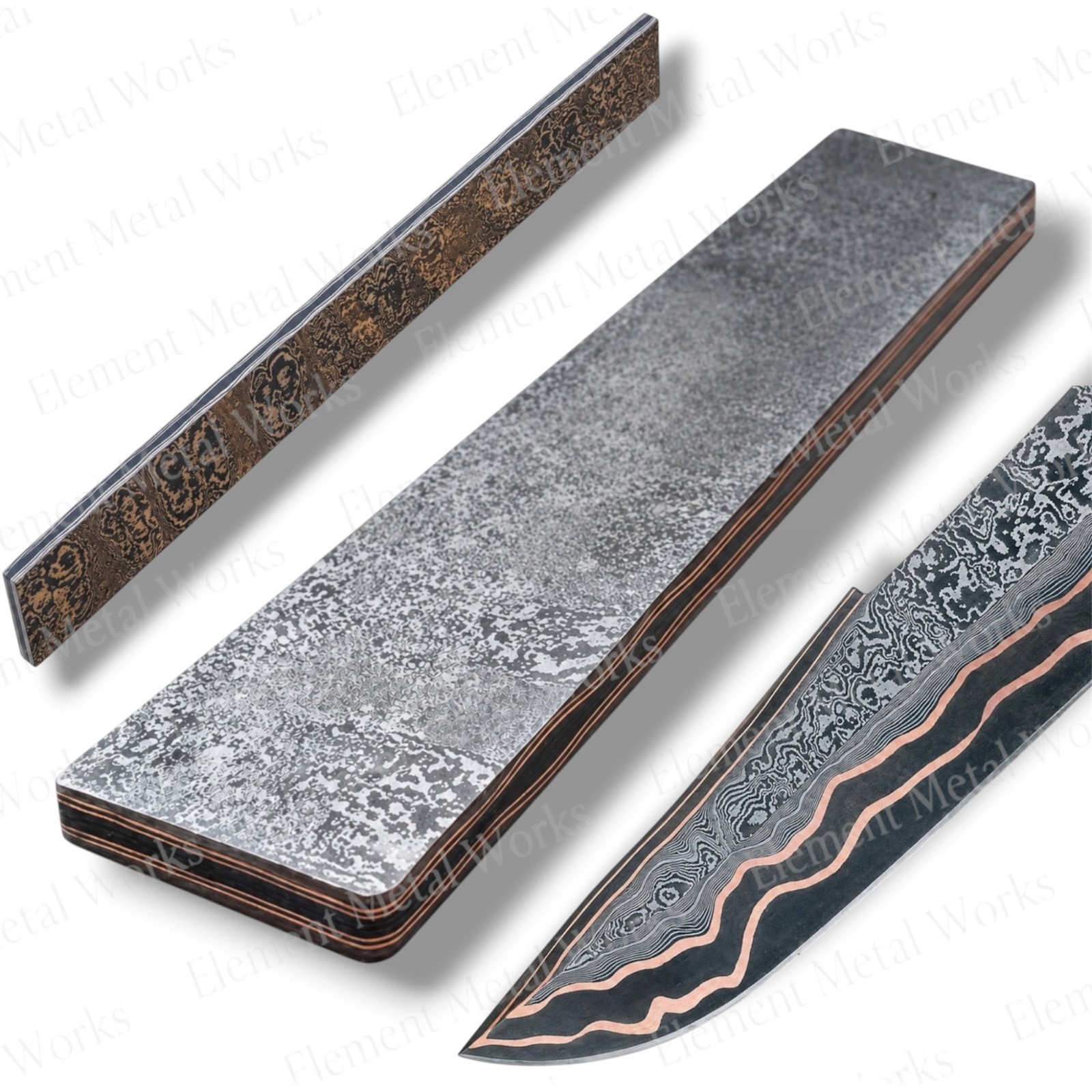 Copper Damascus San Mai Bar | High Carbon Core Billet for Knife Making | Handmad