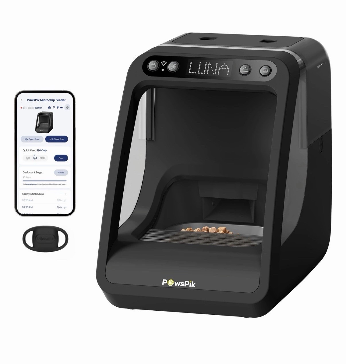 PawsPik Automatic Microchip RFID Cat Dog Feeder 16 Cup Black App PSPK-MCF001
