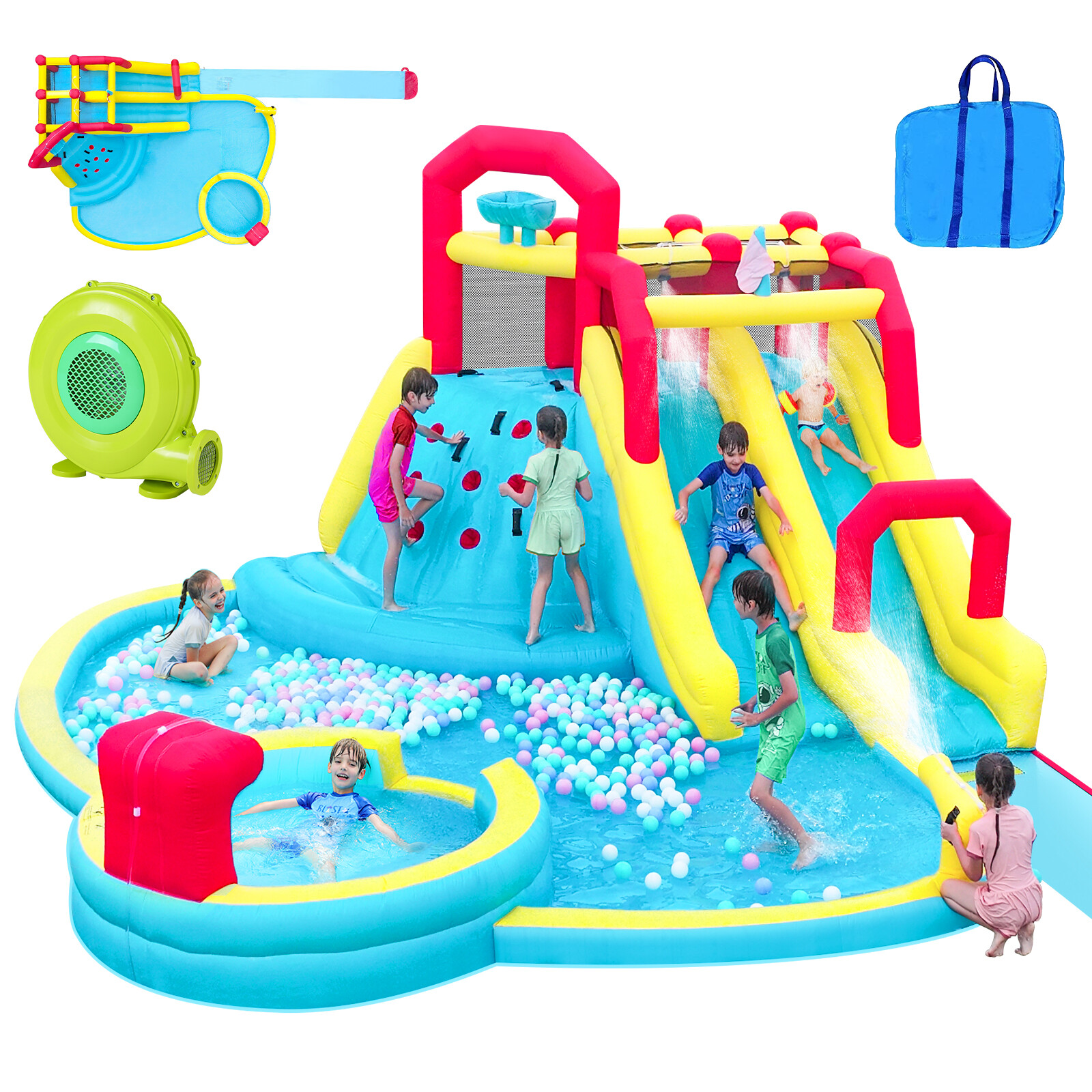 Inflatable Double Water Slides Bounce House Splash Pool Outdoor Park with Blower