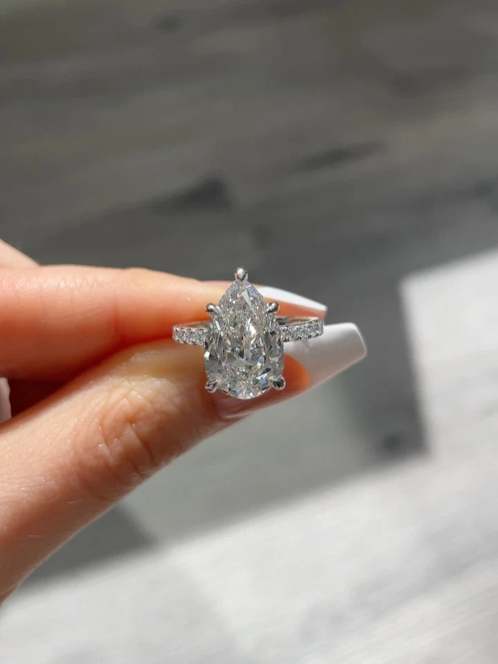 Premium 4.40 Ct Pear Cut Lab Grown Engagement Diamond Ring 14K White Gold