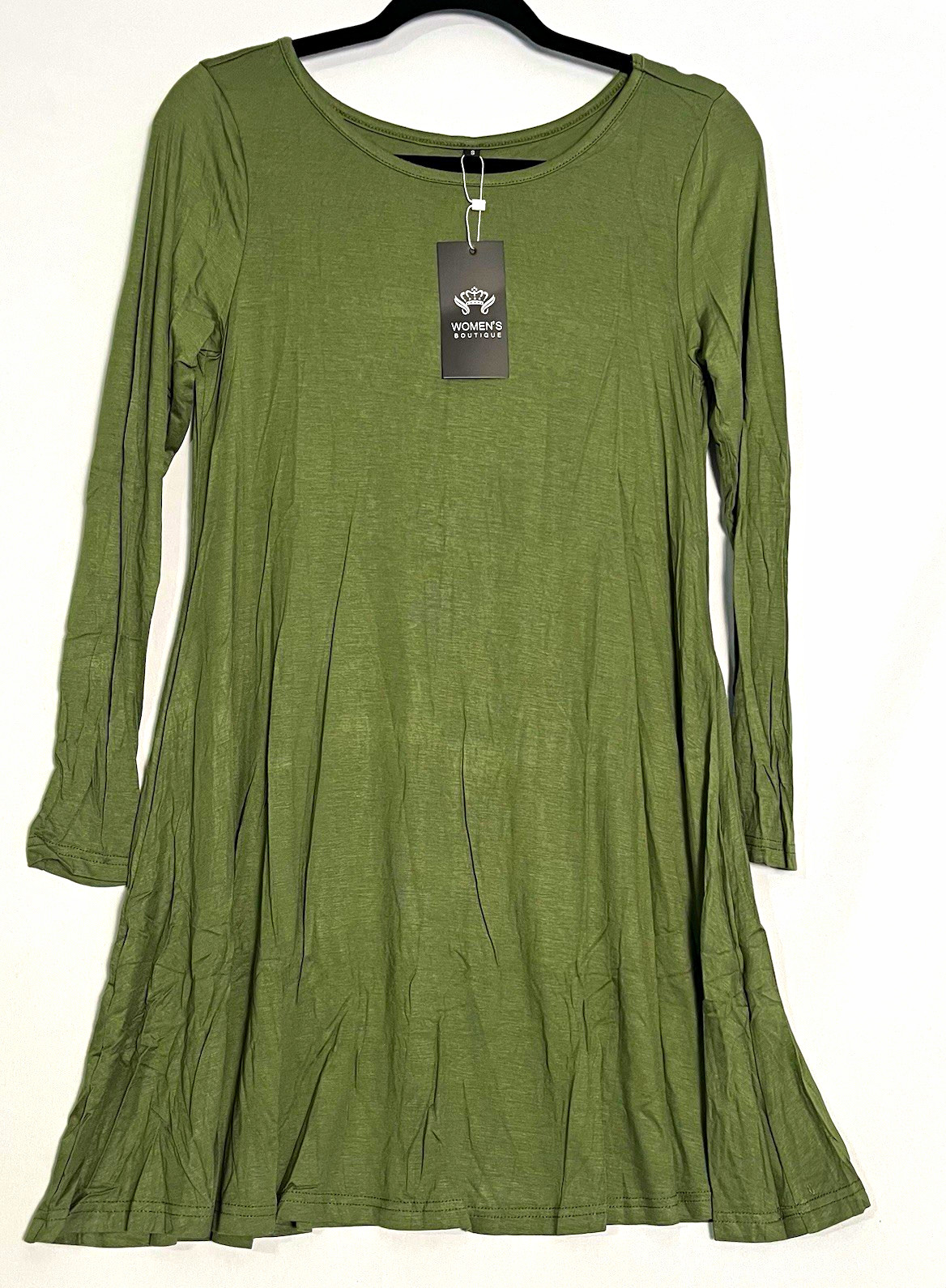 Women\'s Boutique Women\'s S Green Rayon Spandex Knit Stretch Tunic Round Neck