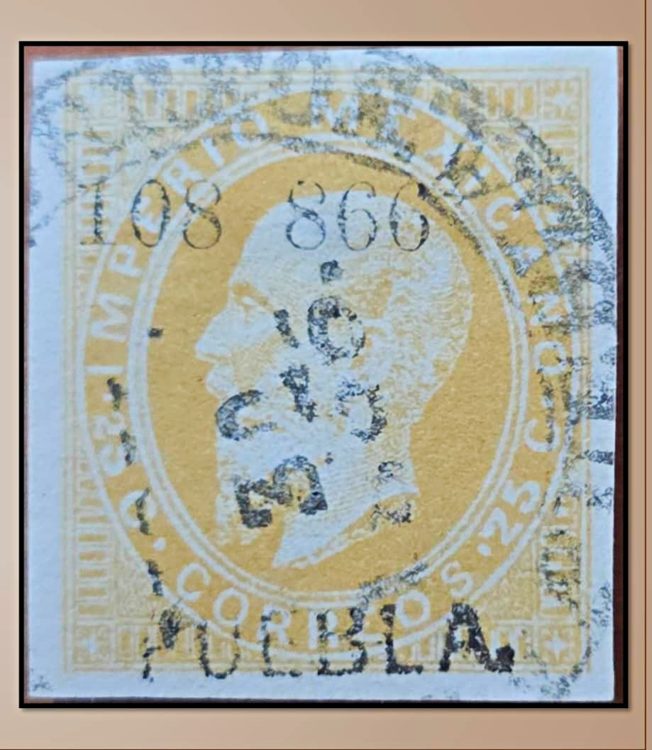 SM4)1866. puebla.MAXIMILIAN LITHOGRAPHED, 25 CENTS WITH DOUBLELINE SCOTT: 29
