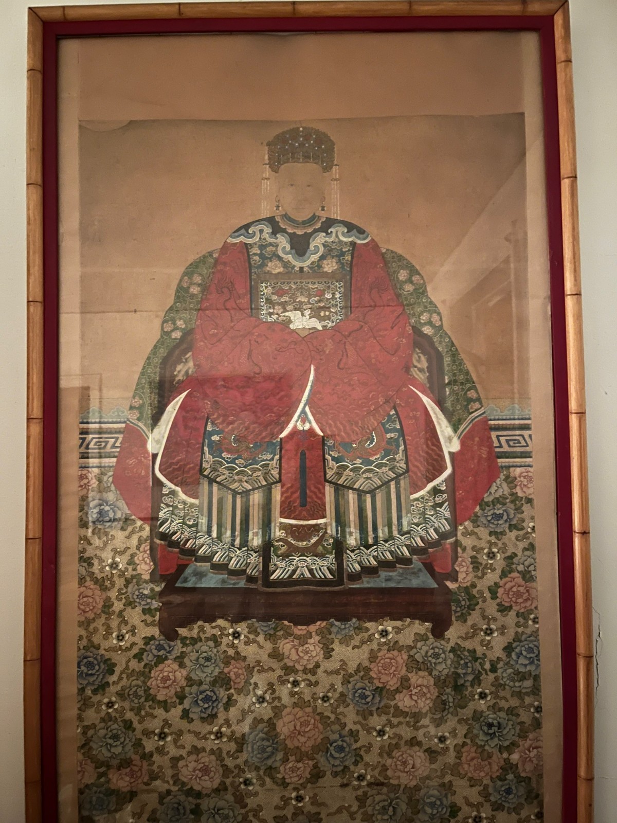 Antique 19th c Chinese Qing Ancestor Portrait Painting on Paper, 33 x 56