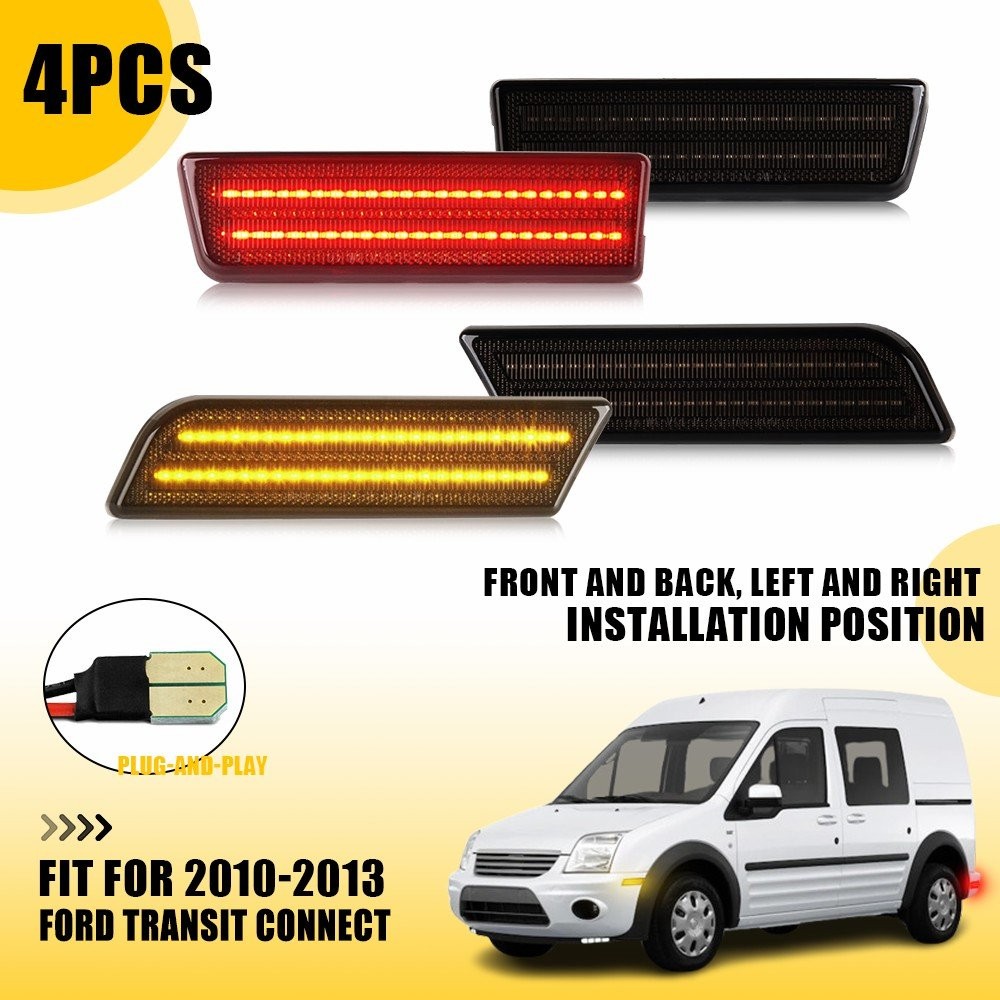 2-4X Smoked LED Side Marker Lights Amber Red For 2010-2013 Ford Transit Connect
