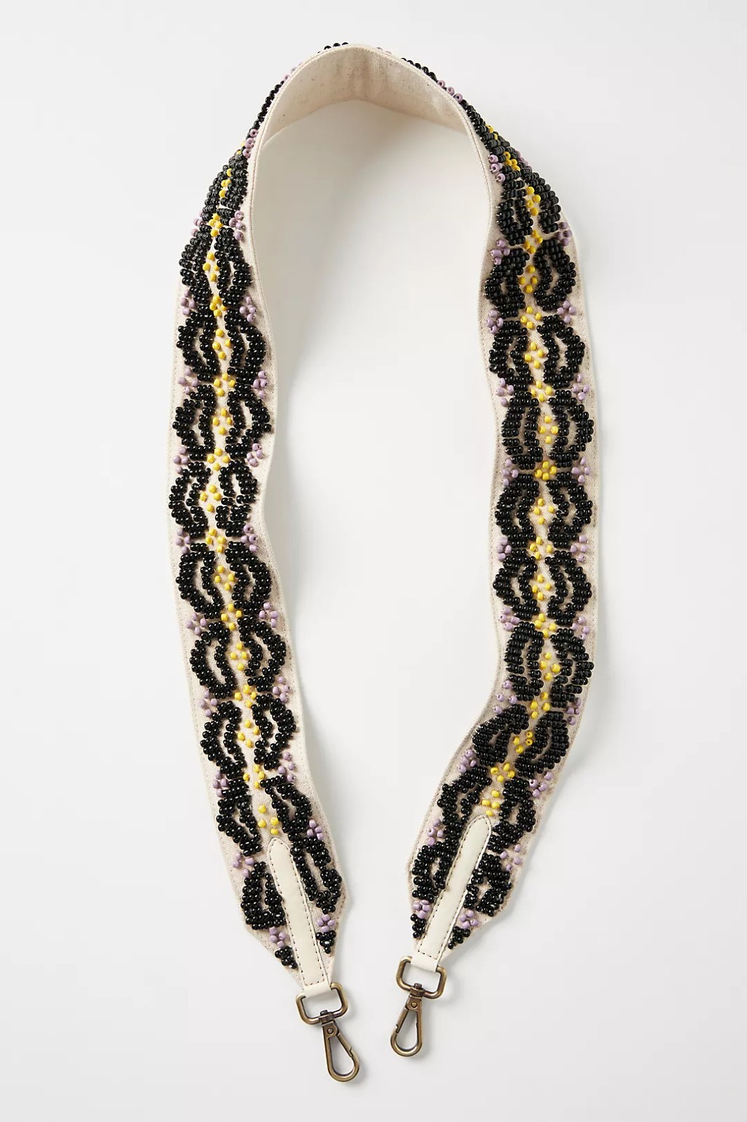 NWOT Anthropologie Geo Beaded Croosbody Strap Boho Festival Black Yellow White