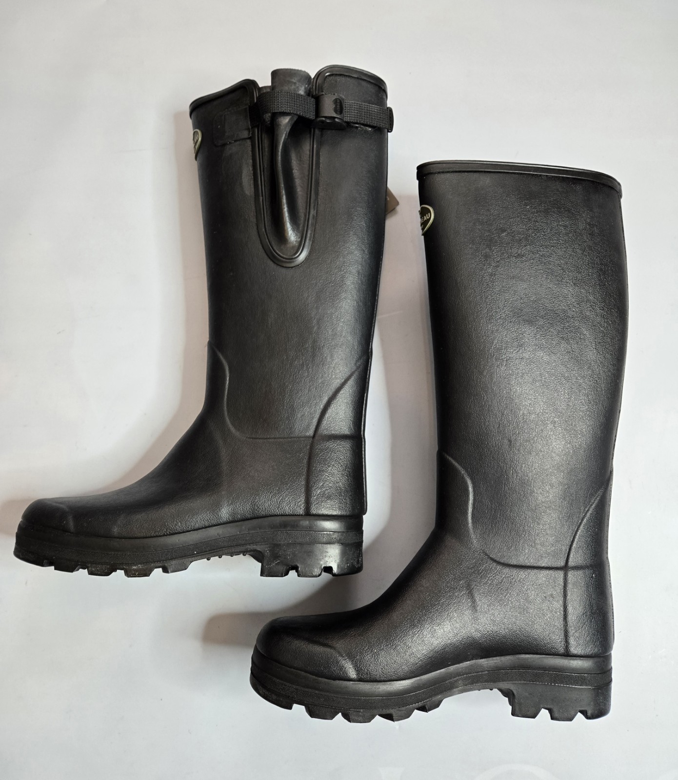 LE CHAMEAU VIERZON TARTAN JERSEY LINED MEN\'S BLACK WELLINGTON BOOTS