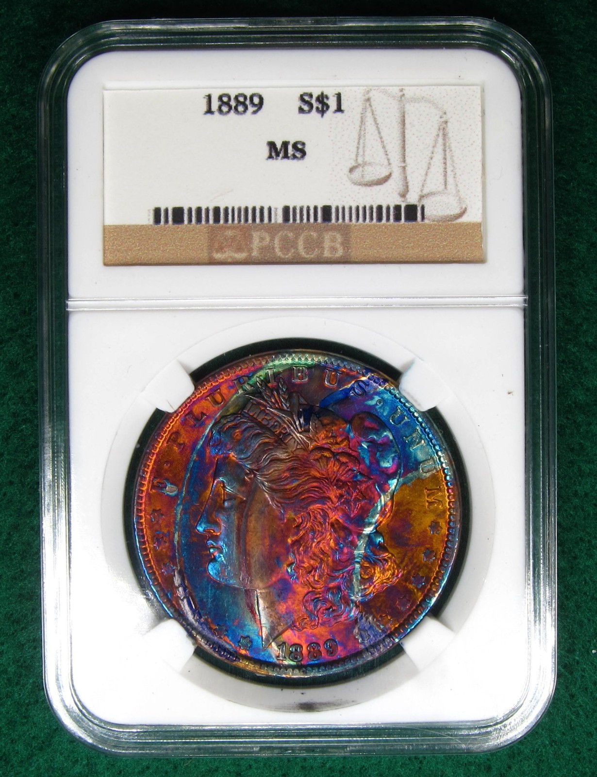 1889 Morgan Dollar Toned Silver ✪ MS ✪ Colorful Rainbow Toning~Gold Magenta Blue