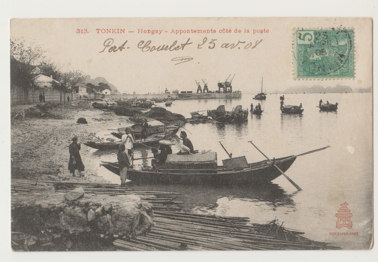 French Indochina Vietnam TONKIN - Hongay -Cote de la poste, Old Postcard,  Stamp