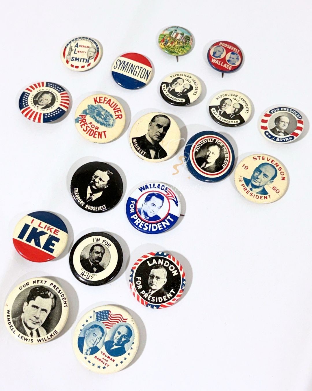 Lot of 17 Vintage Reproduction Political Campaign Buttons Pins Kleenex 1968 Set
