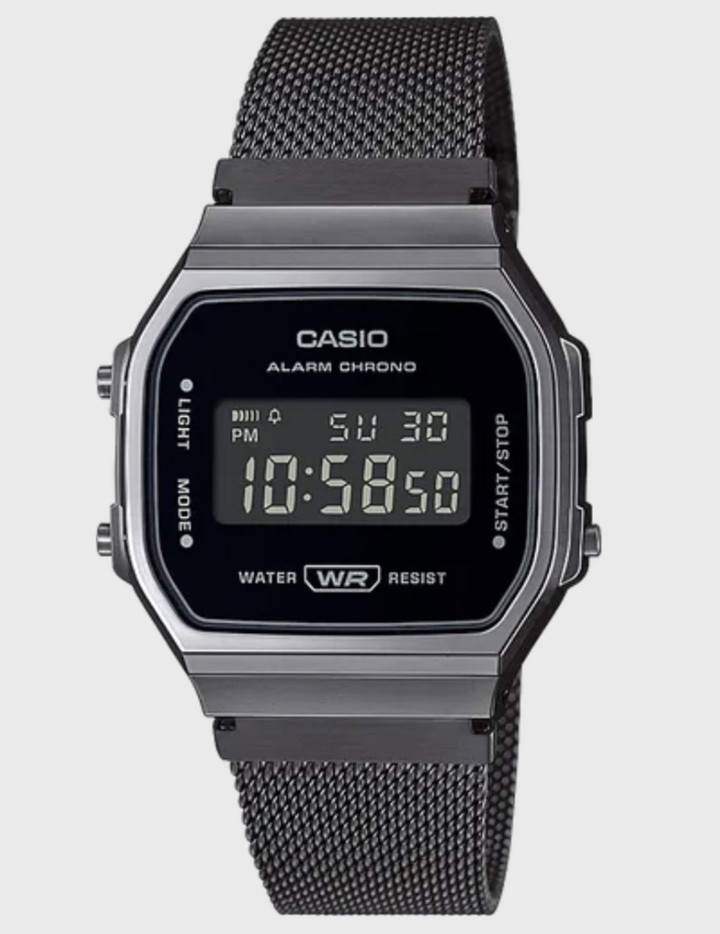 Casio A168WEMB1BVT Watch Silver Black Ion Plated Mesh Digital Retro Authentic Casio A168WEMB1BVT Watch Silver Black Ion Plated Mesh Digital Retro Authentic