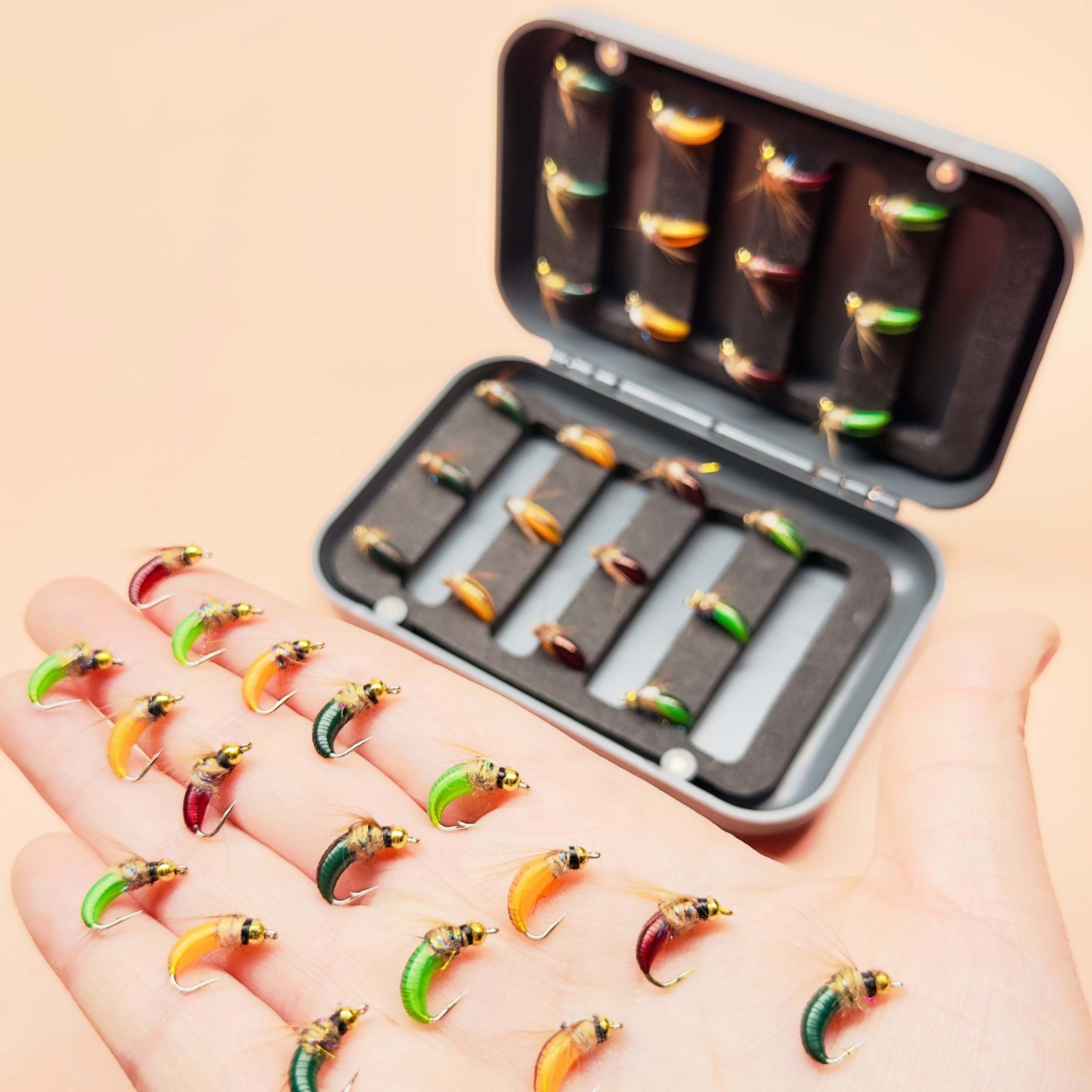 24Pcs/Box Fly Fishing Flies Brass Head Scud Nymph Lures Artificial Insect Baits