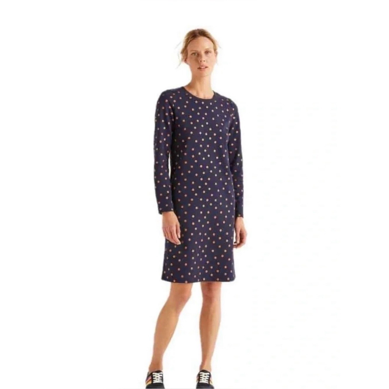 Boden Navy Blue Metallic Copper Polka Dot Sweatshirt Dress US 6R NWT J0266 Boden Navy Blue Metallic Copper Polka Dot Sweatshirt Dress US 6R NWT J0266