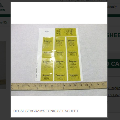 DECAL SEAGRAM\'S TONIC SF1 7/SHEET # D18/19-STW DECAL SEAGRAM\'S TONIC SF1 7/SHEET # D18/19-STW
