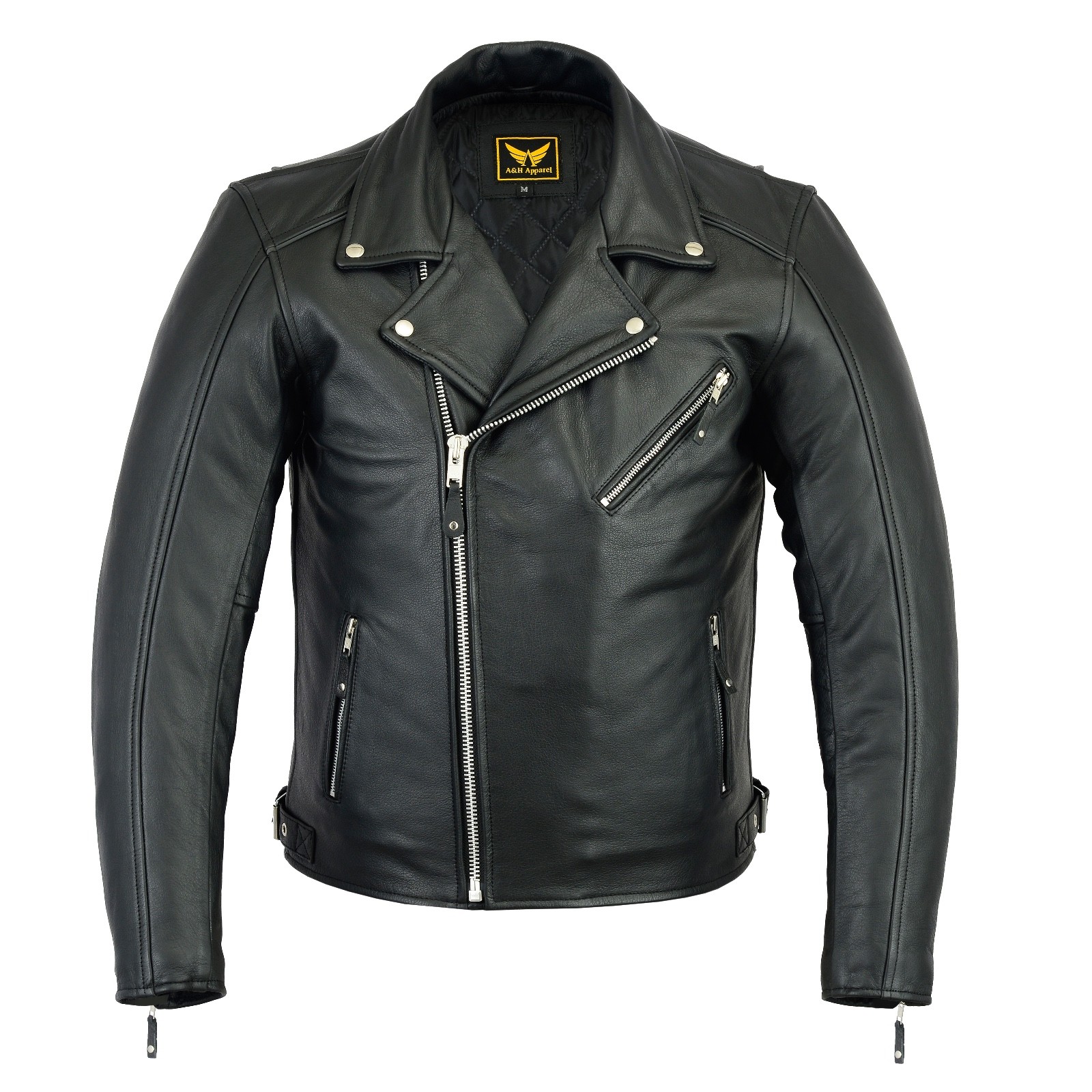Mens Classic Bicker Cowhide Motorcycle Zip-Out Liner Leather Jacket Gun Pocket