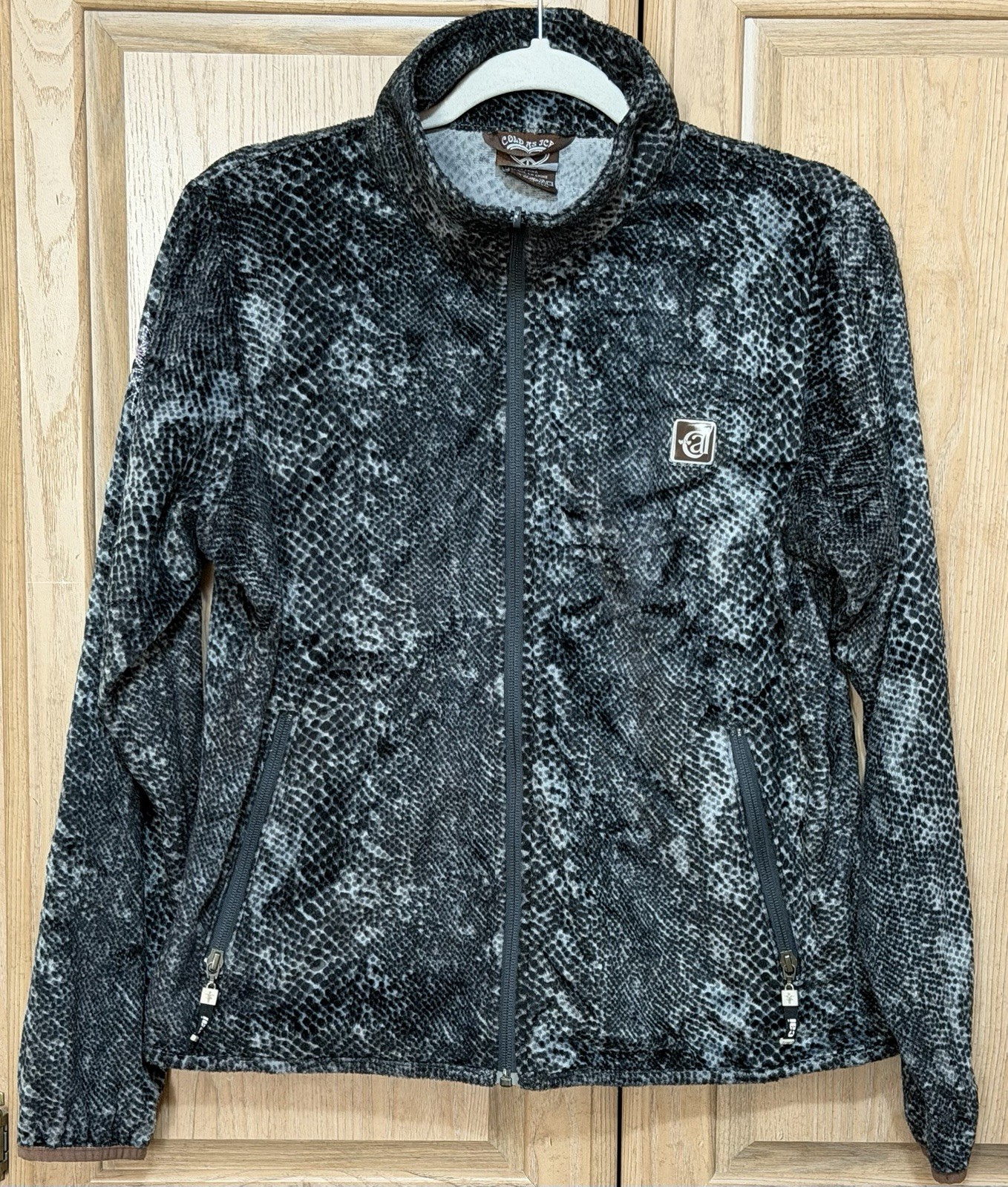 Vintage Y2K Cold As Ice Full Zip Fleece Jacket Women’s Size L Snakeskin Print