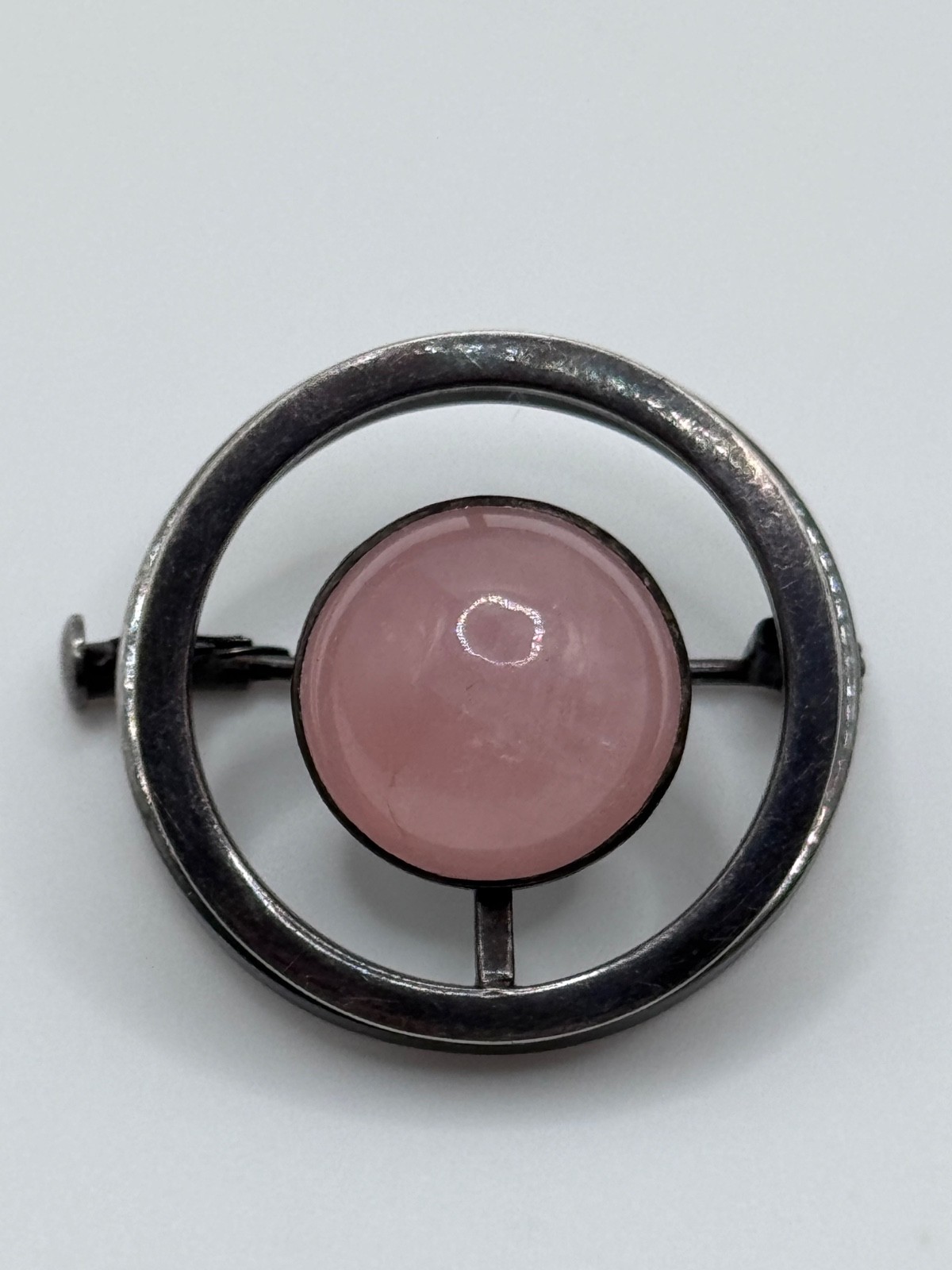 Vintage Erik Granit Finland 813 Silver Brooch Rose Quartz Modernist Scandinavian