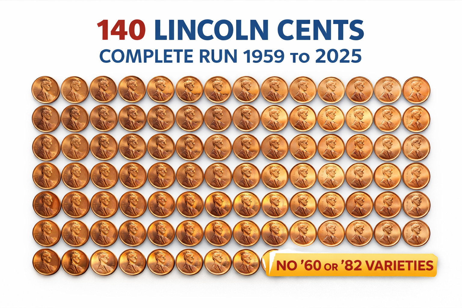 1959-2025 BU Lincoln cent set of coins: (140 Coins) Beautiful coins HARD 2 FIND