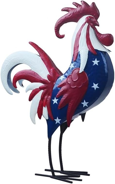 Metal Rooster Statue - Waterproof Chicken Sculpture for Garden Yard Decor