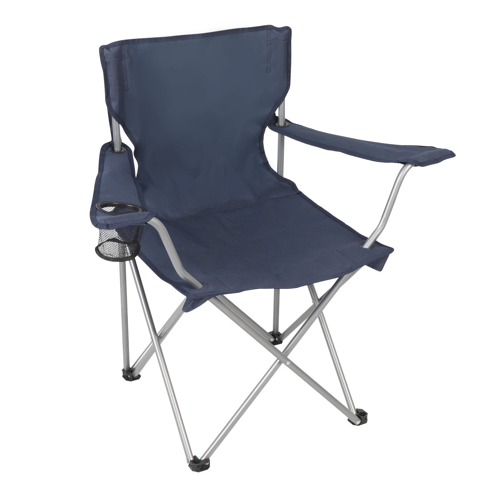 Ozark Trail Basic Quad Folding Camp Chair with Cup Holder, Dark Blue, Adult