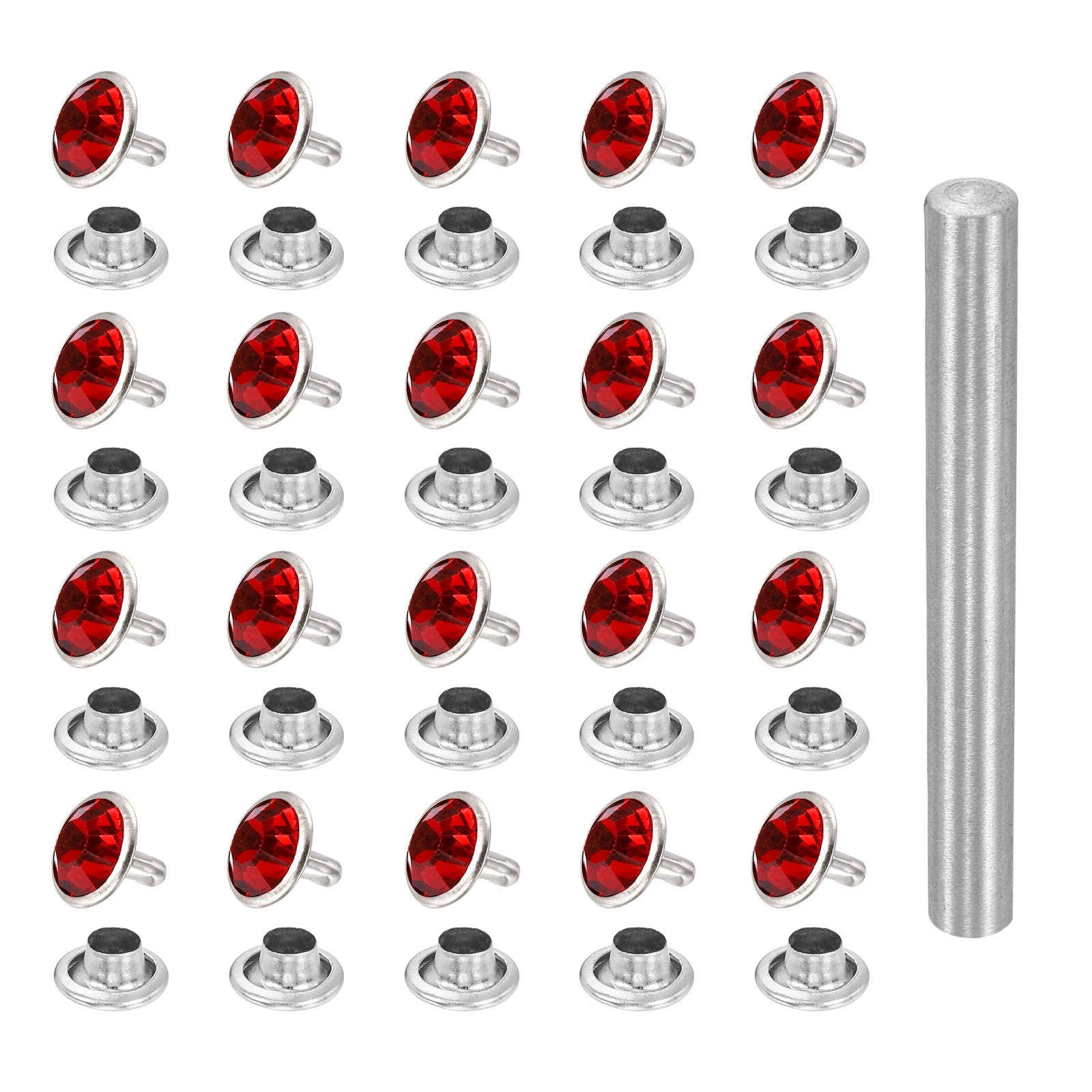 100Pcs Crystal Rivet 10mm Rhinestone Stud with Installation Tool Silver Red 100Pcs Crystal Rivet 10mm Rhinestone Stud with Installation Tool Silver Red