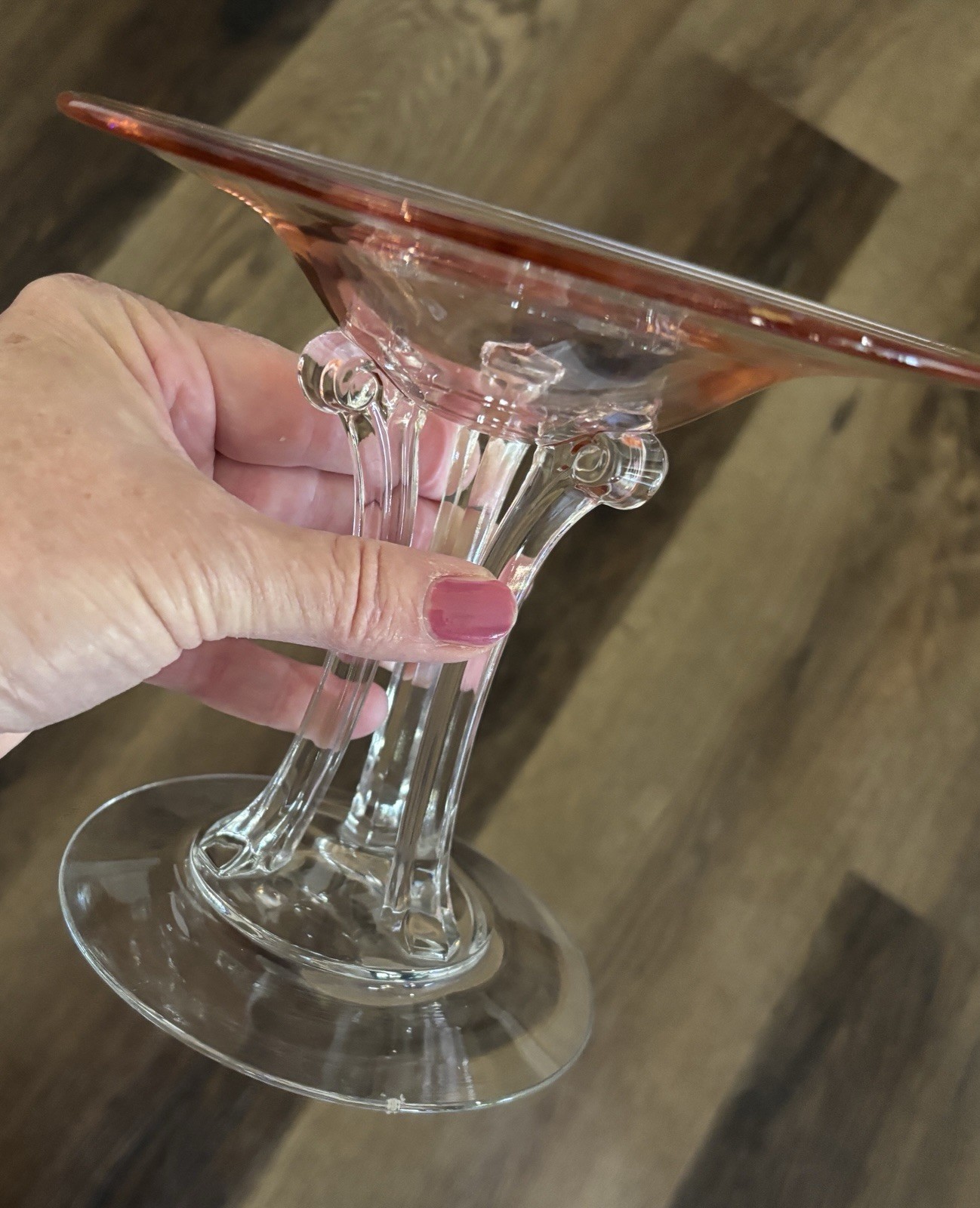 Fostoria #2433 Sakier Compote 5.75” Tall Rose Glass Bowl Crystal Base 1932-3 Fostoria #2433 Sakier Compote 5.75” Tall Rose Glass Bowl Crystal Base 1932-3
