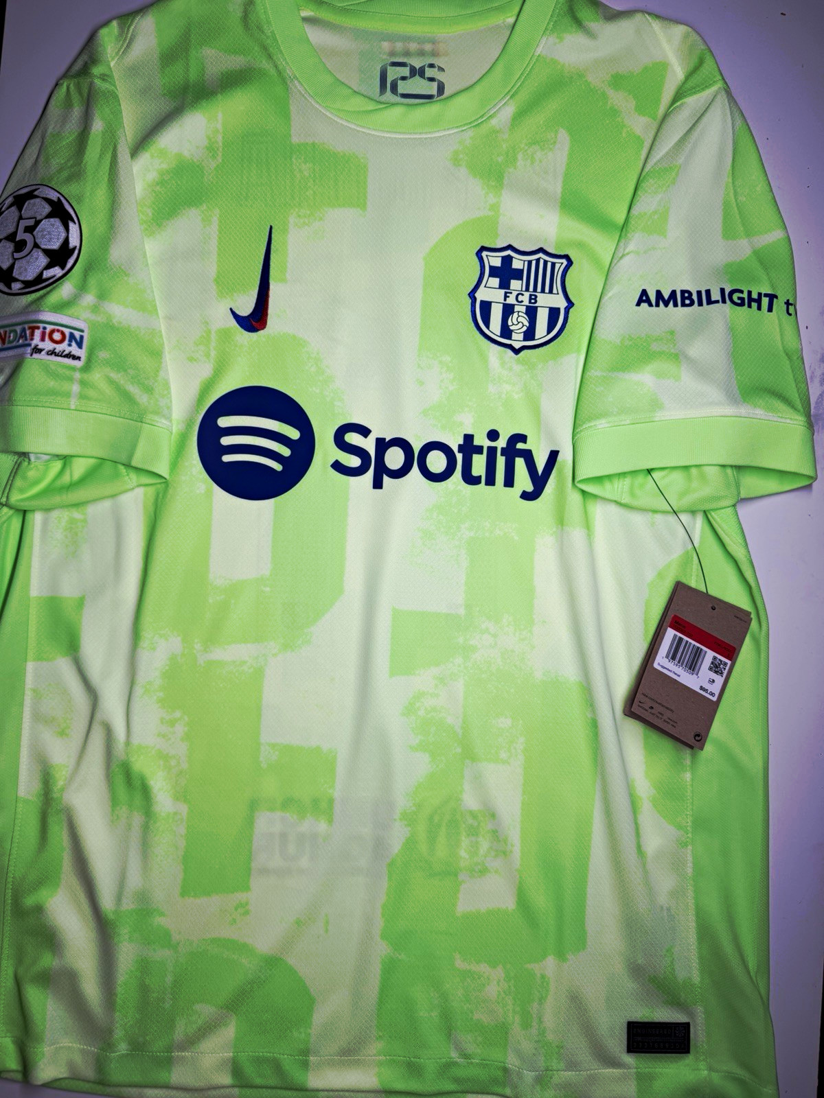 Nike FC Barcelona Raphinha #11 Soccer Jersey UEFA Champions League Green Size L