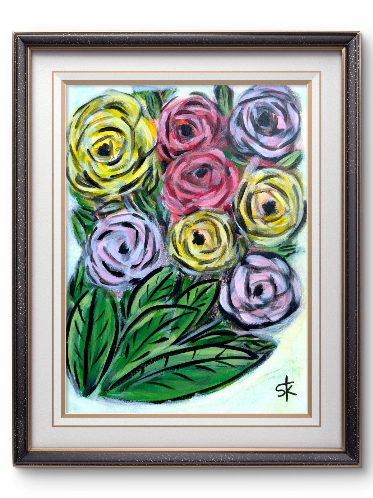Original 9x12 Expressionist Colorful Roses Bouquet Painting Signed Art On Paper