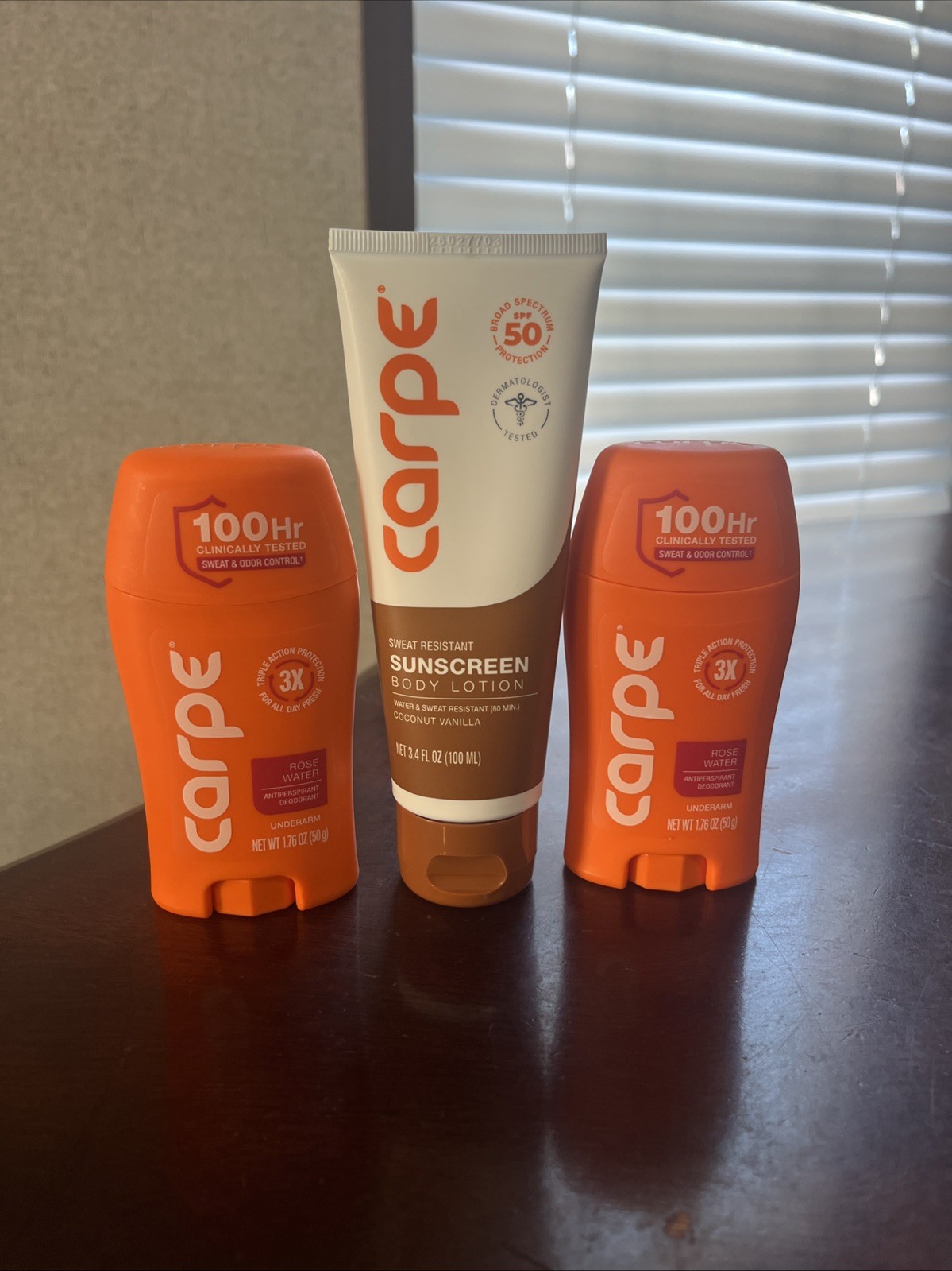 Carpe Sweat Resistant Sunscreen Body Lotion, & Carpe Rose Water Antiperspirant Carpe Sweat Resistant Sunscreen Body Lotion, & Carpe Rose Water Antiperspirant