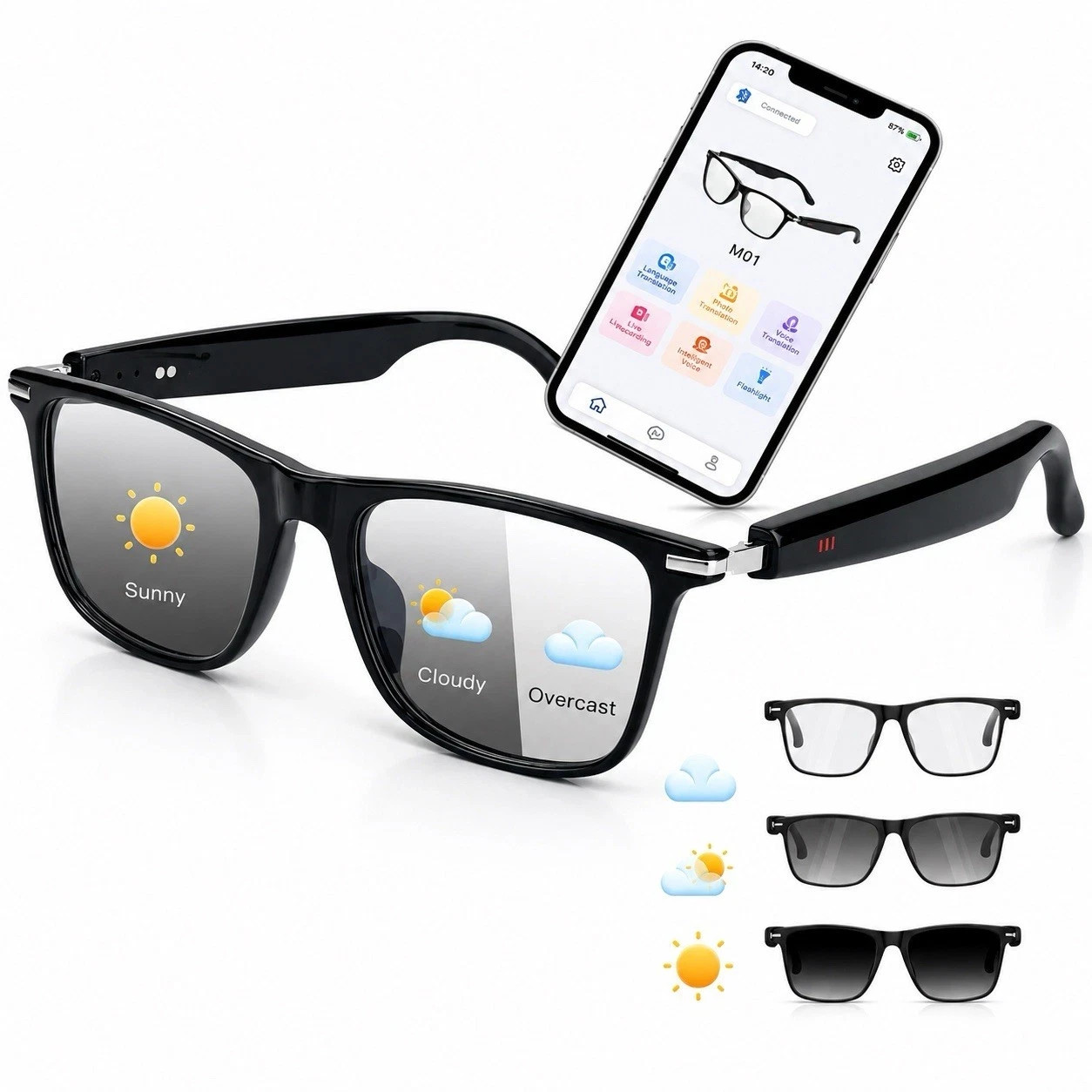 AI Smart Glasses Bluetooth Real Time Translation Hands Free Calling
