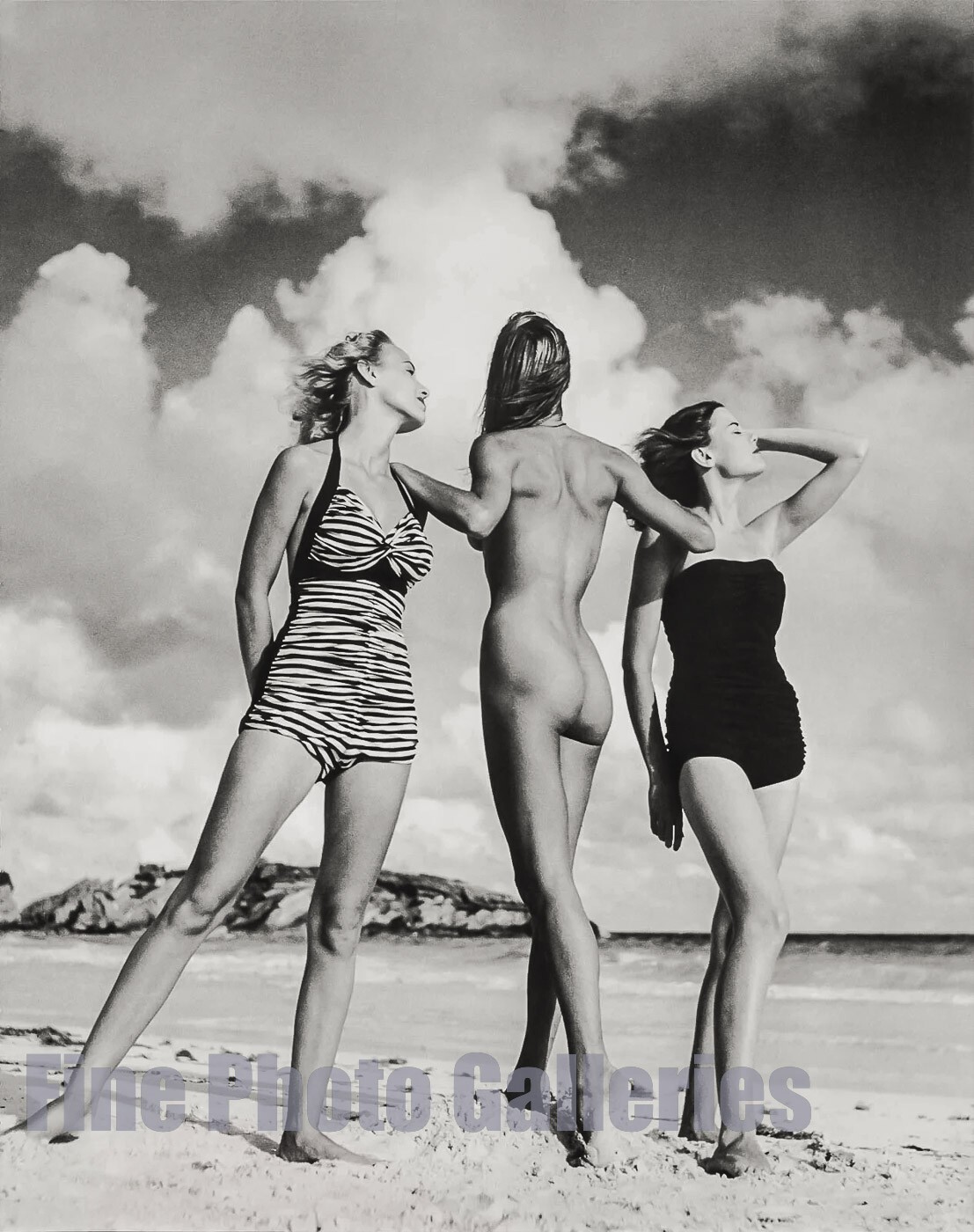 1946/76 Vintage PHILIPPE HALSMAN Bermuda Beach Fashion Nude Duotone Art On 16x20
